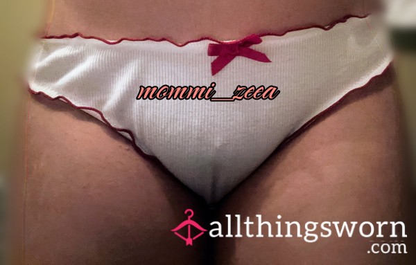 Red And White Lettuce Trim Thong | Size Medium