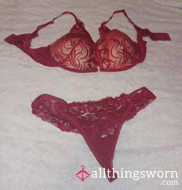 Red Bra And Panty Thong Set