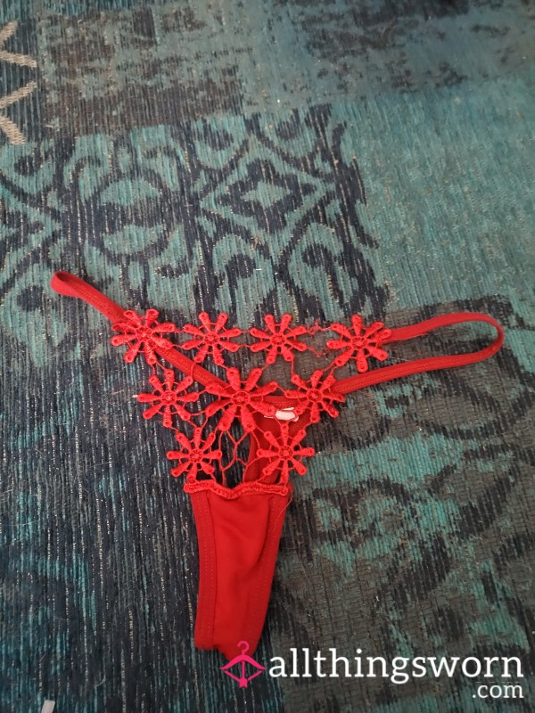 Red Flowers Lace Thong