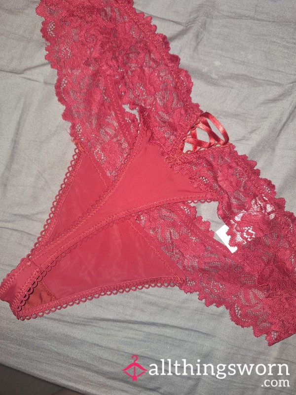 Red Lace And Silky Thong. XL