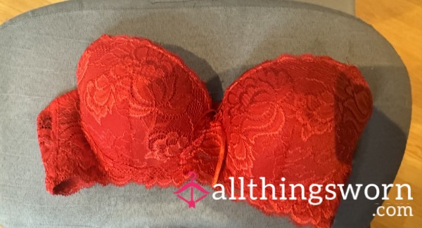 Red Lace Strapless Bra