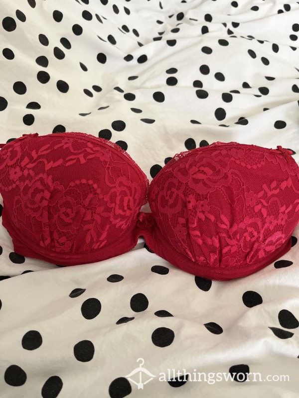 Sexy Red Lacy Push Up Bra - D Cup