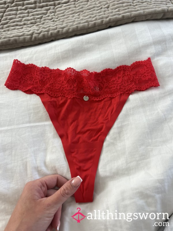 Red Microfiber & Lace Thong  ❤️💋