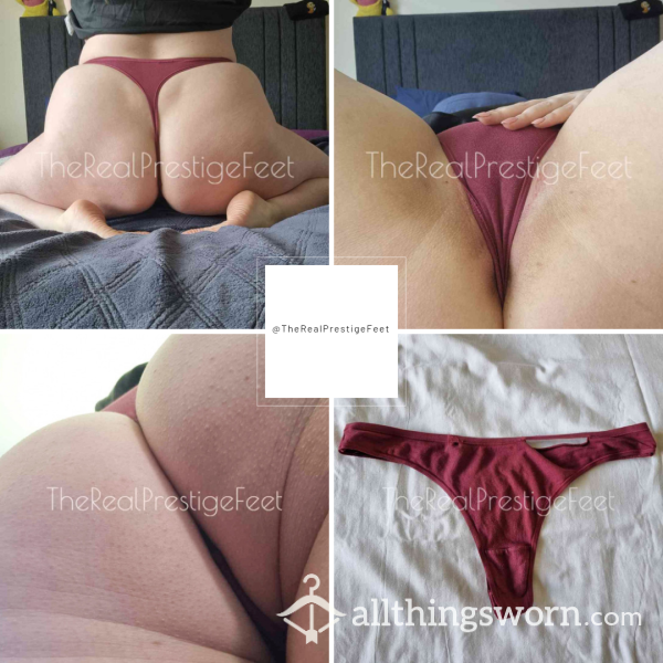 REDUCED TO CLEAR - Ripped Burgundy Cotton Thong | Size 14-16 | Standard Wear 48hrs | Includes Pics | See Listing Photos For More Info - From £12.00 + P&P