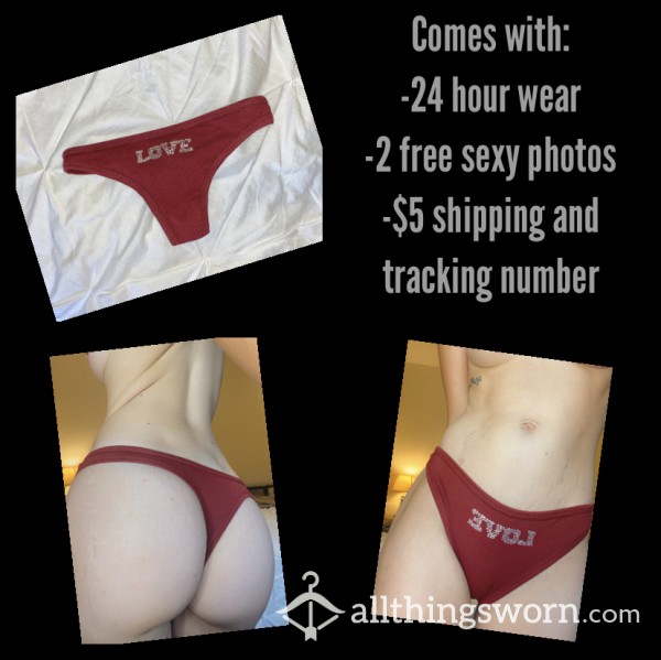 Rhinestone “love” Red Thong