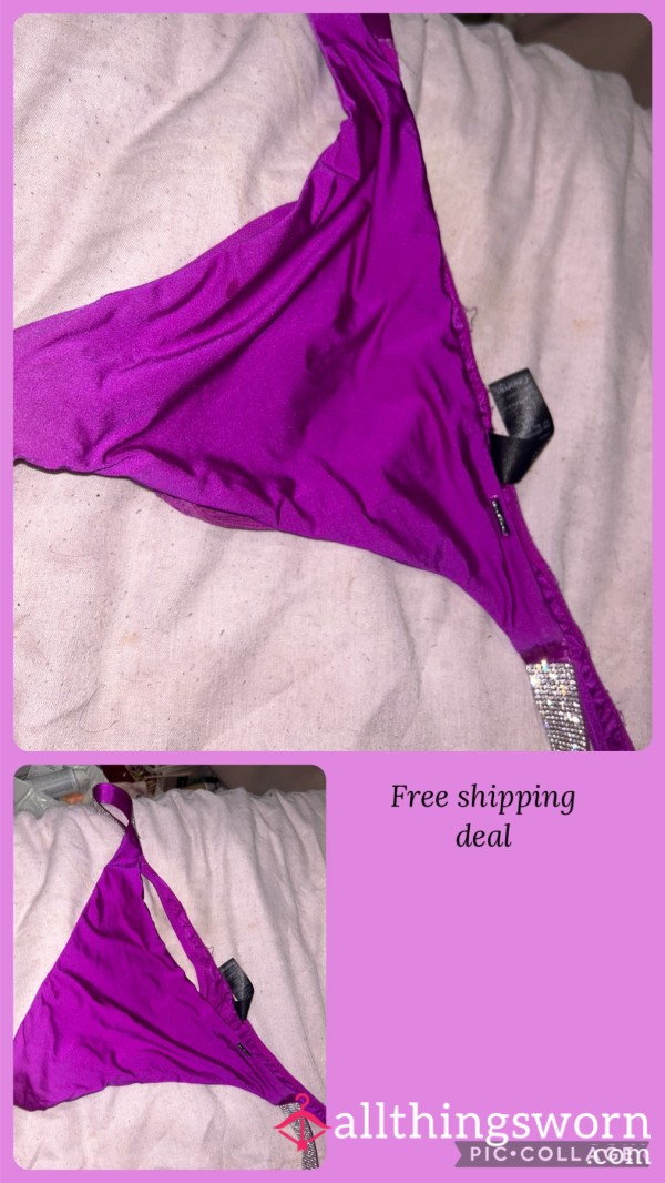 Rhinestone Purple Silk Thong | PH Bleached