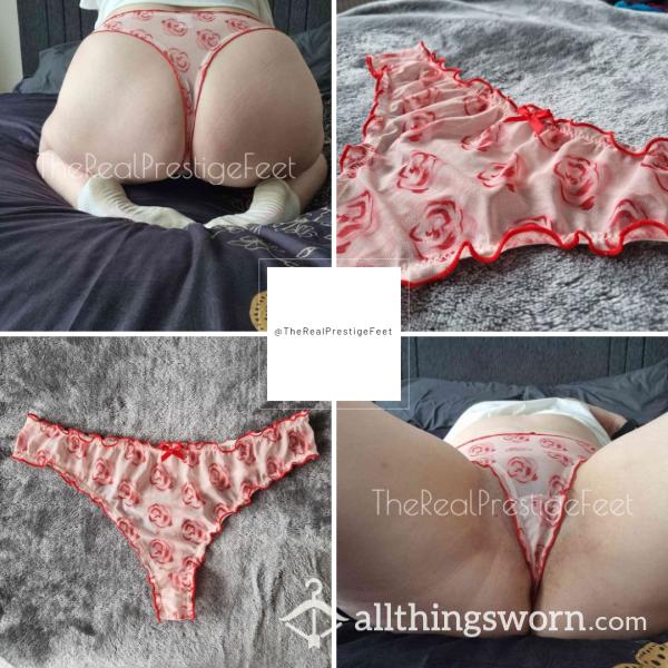 Rose Print Mesh Thong | Size 1XL | Standard Wear 48hrs | Includes Proof Of Wear Pics | See Listing Photos For More Info - From £16.00 + P&P