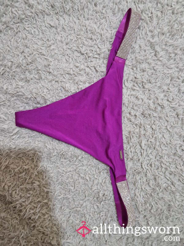 Satin And Gem Purple Thong