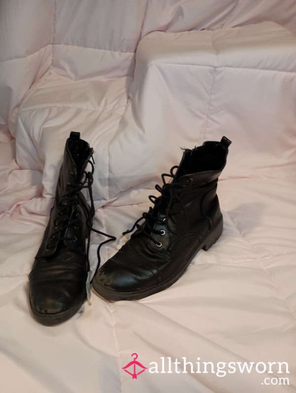 Severely Beat Up Black Work Boots