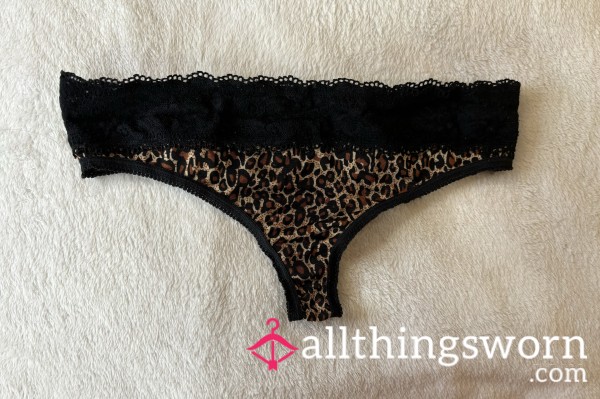 S**y Cheetah Print Black Lace Thong Panties (Well Worn)