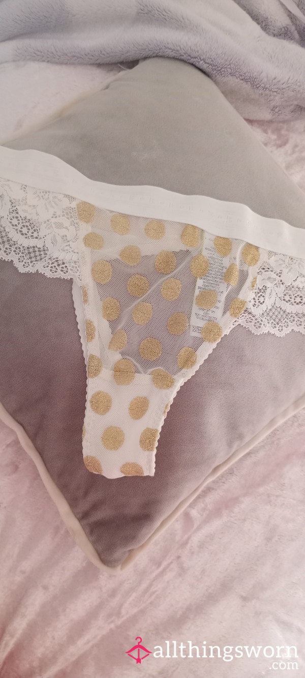 Sexy Cream And Gold Frilly Thong 🤍💛✨