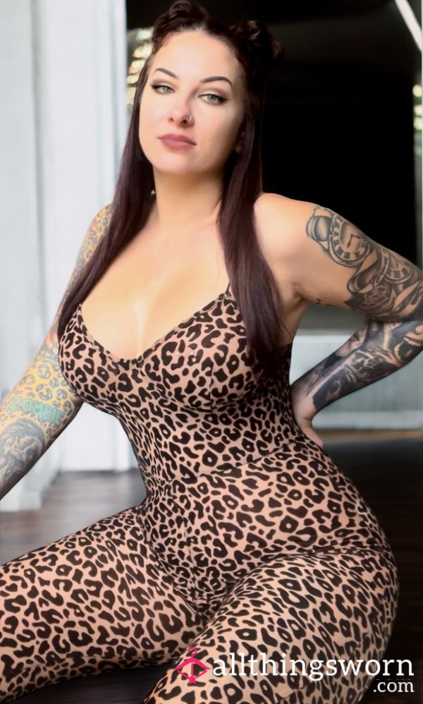 Sexy Leopard Cheetah Print Full Length Bodysuit