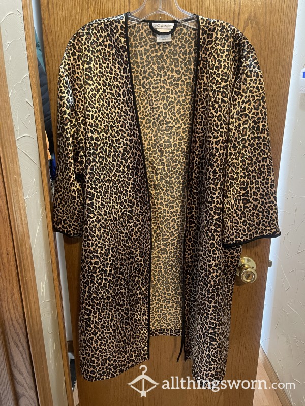 Used Sexy Satin Leopard Print Robe