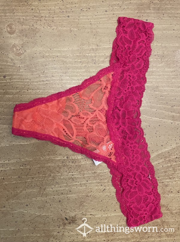 Buy Sexy Pink And Coral Lace Thong