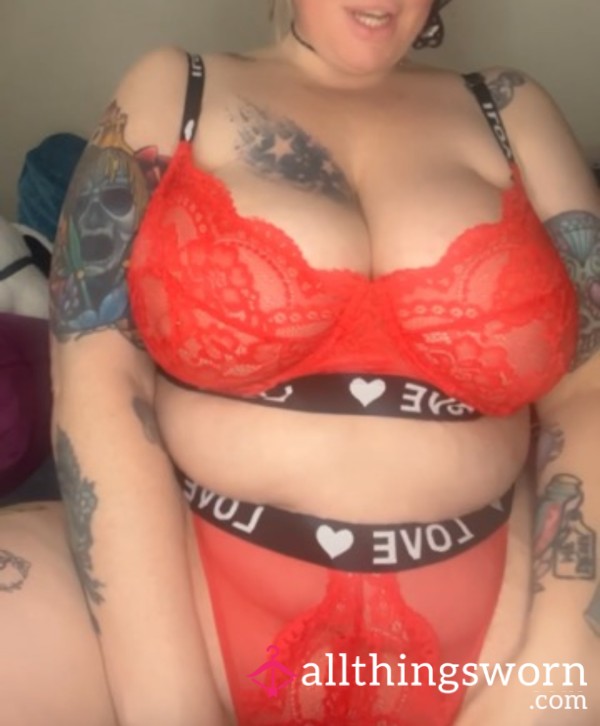 SEXY Red Lace Bra And Thong Set XL