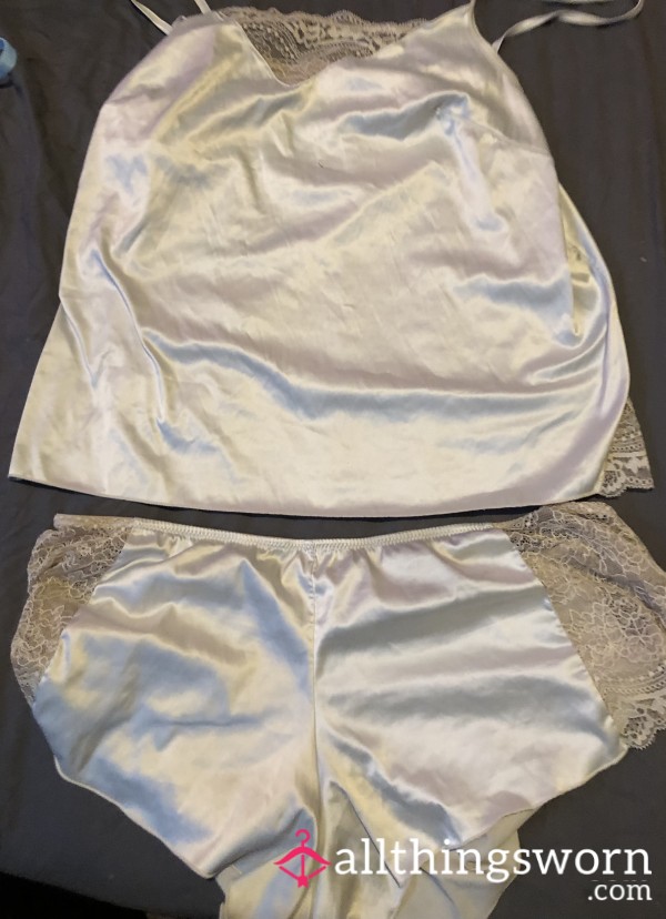 Silk Worn White Matching Bedtime Shorts And Top