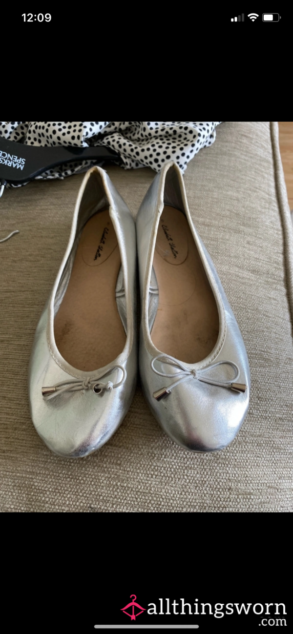Silver Worn Flat Shoes