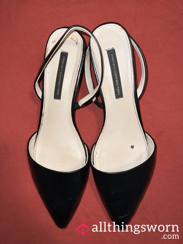 Size 11 Well Worn Black French Connection Slip On Heels - Free Shipping