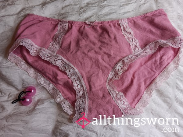 SMELLY LACE TRIMMED ROSE PINK BRIEFS (READY TO SHIP!) WORN BY TRANSGIRL DANI TEMPEST