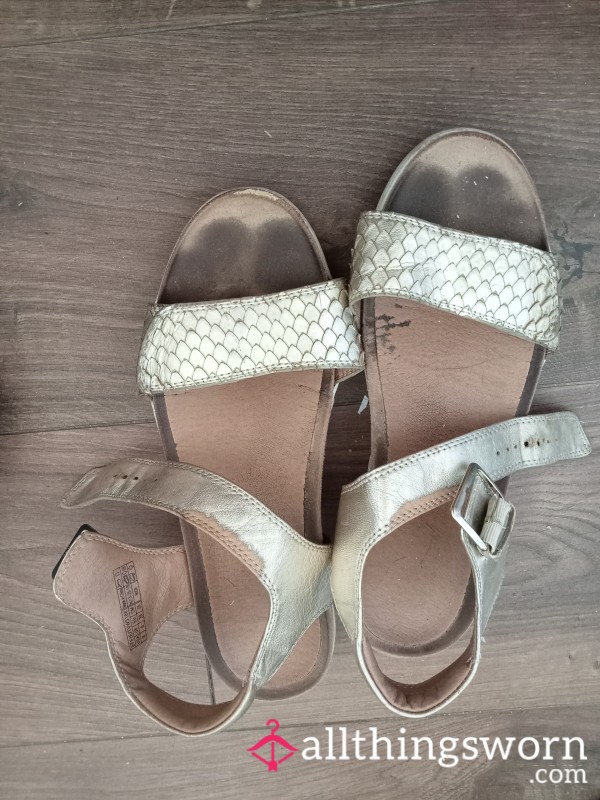 Smelly Sweaty Toe Stained Vionic Gold Sandals Size 6 Well Worn