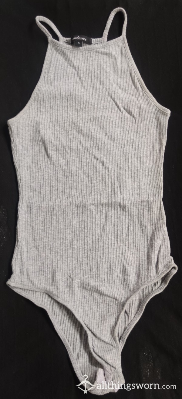 Soft Grey Cotton High Neck Bodysuit