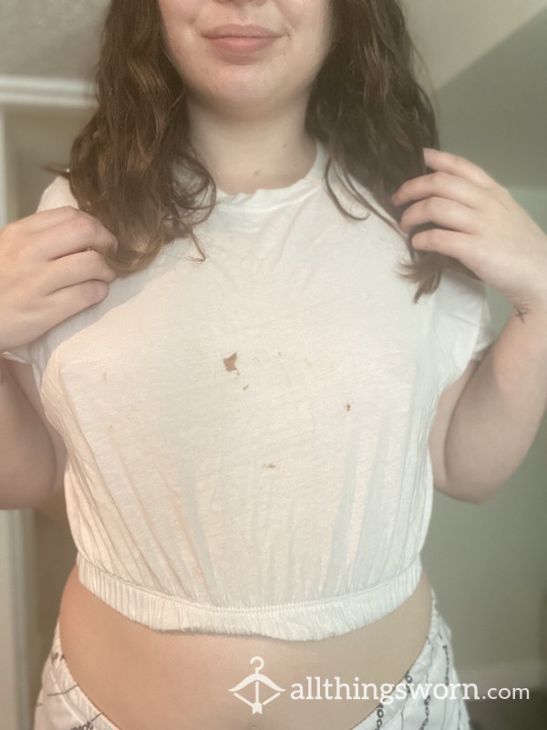 Stained White Crop Top