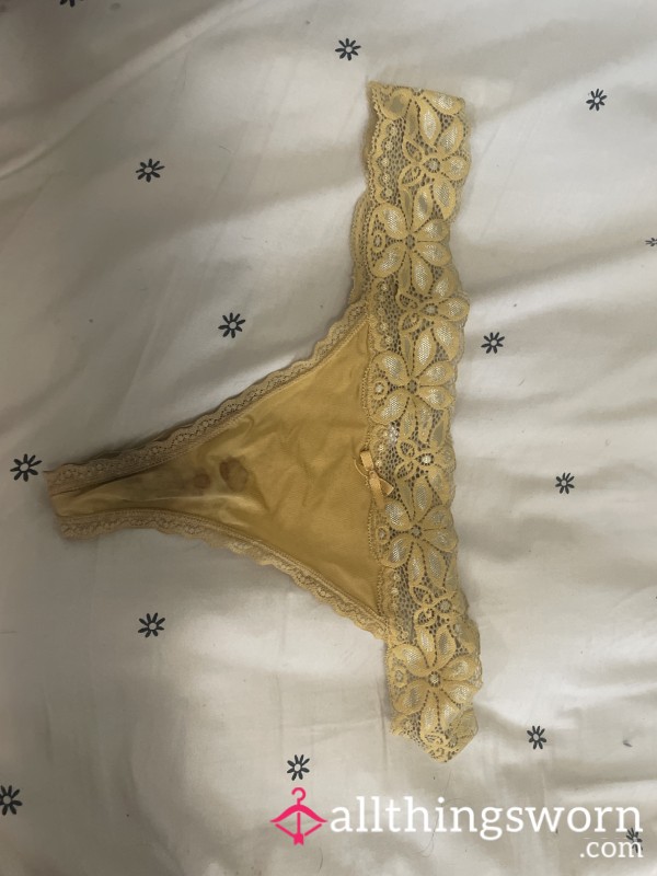 Super Old Well Worn ❤️stained❤️ Lacey Yellow Thong