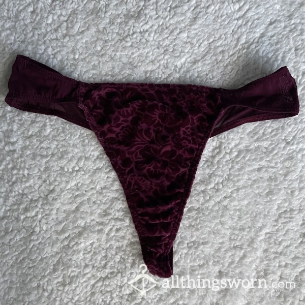 WORN NEW Super Soft Felt Velvet Fur Purple Thong *48 HR WEAR*