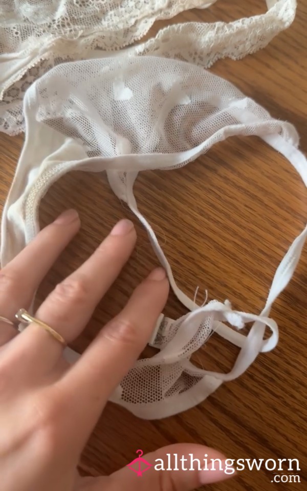 SUPER Well Worn White Slightly Distressed And Discolored Thong—one Of My Favorites And SO Hottttt!! 💯🥵💋