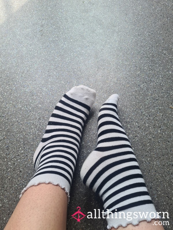 Sweaty Stripey Socks & Proof Of Wear Photo 💦💦