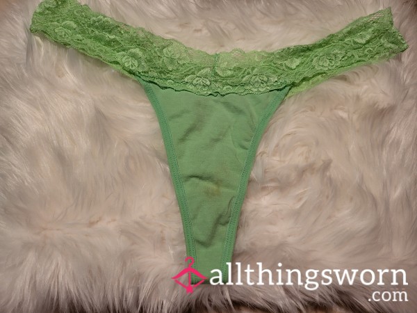 T37: Old Worn XL Lime Green Thong