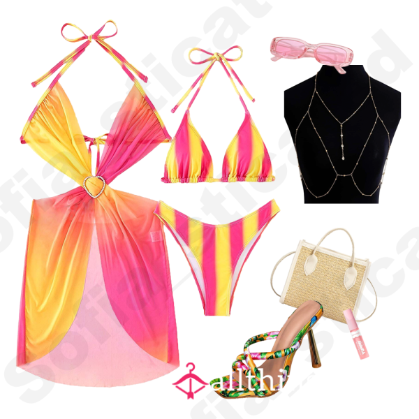 "The Beach Babe Sissy Kit": Includes Bikini Set, Dress, Heels And Accessories