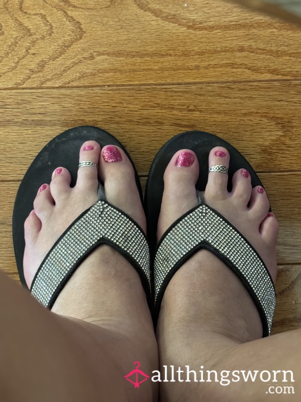 These Are My Very Worn Flip Flops With My Freshly Pedicured Toes