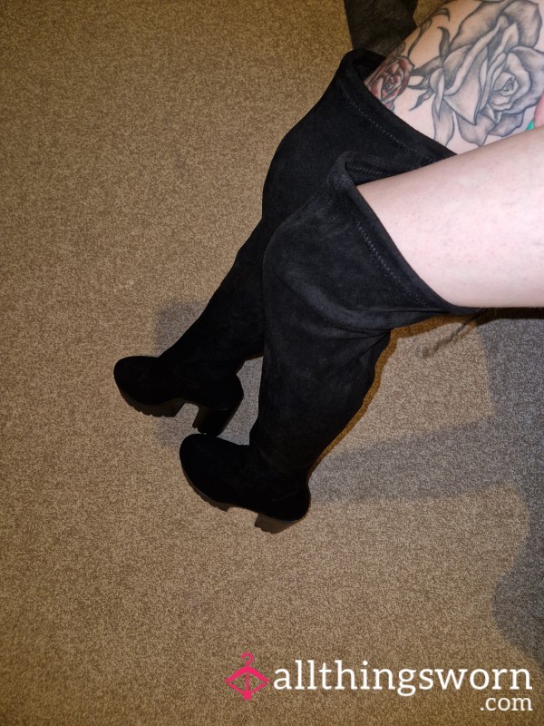 Thigh High Tie Back High Heel Boots Size 5