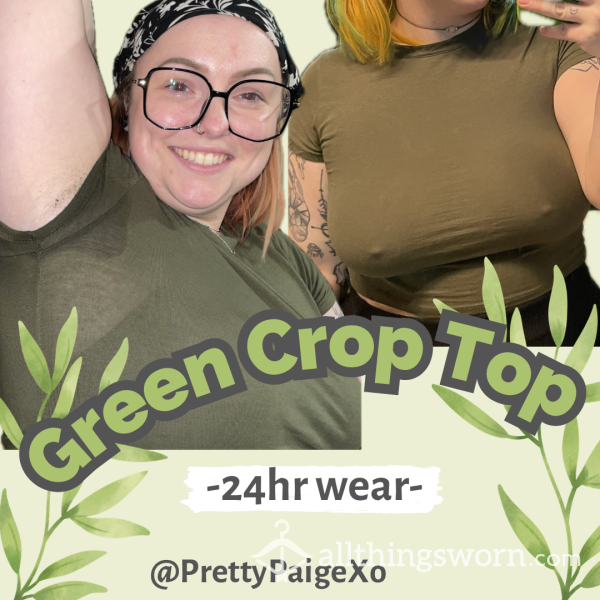 Thin Cotton Crop Top —Dark Green, Large.. 💚 Super Sweaty Pit Stains 💦 24hr Wear