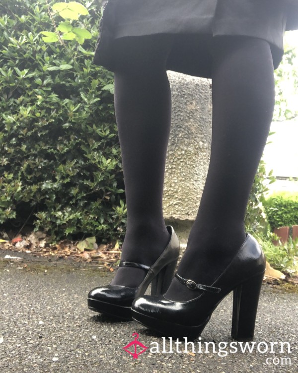 UK6 Black Patent Block Heel Mary Janes