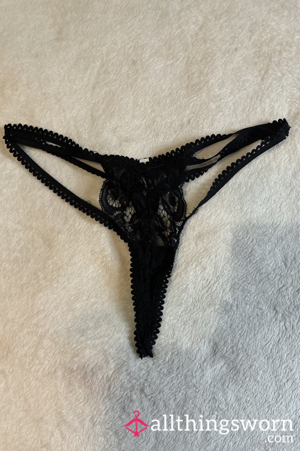 Used S**y Black Lace Heart Detail Thong