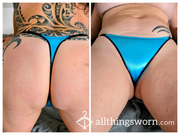 Thong For Sale ! - Well Worn Dirty Aqua Silky Thong Panties With Alex's Scent - 24 Hour Wear