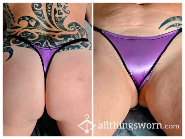 Thong For Sale ! - Well Worn Dirty Purple Silky Thong Panties With Alex's Scent - 24 Hour Wear