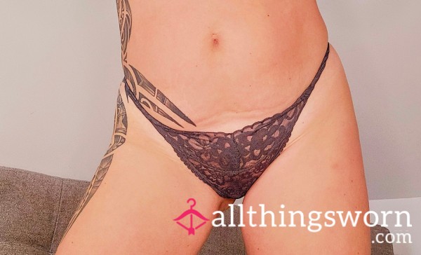 Very Well Worn Lacy Pretty Black Thong Panties With Alex's Scent  £20 With A Full 24 Hour Wear Including Sleeping