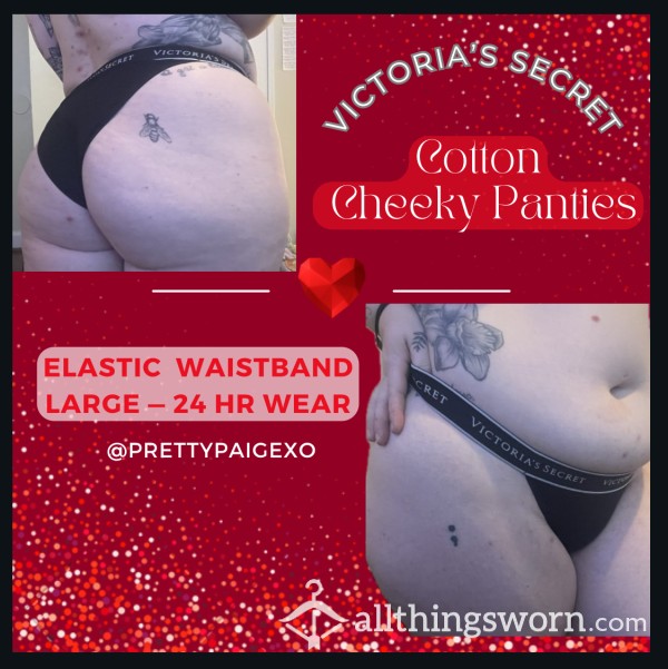 VS Cheeky Panties 🖤 Black Cotton, Elastic Waistband ⭐️ Size Large — 48hr Wear