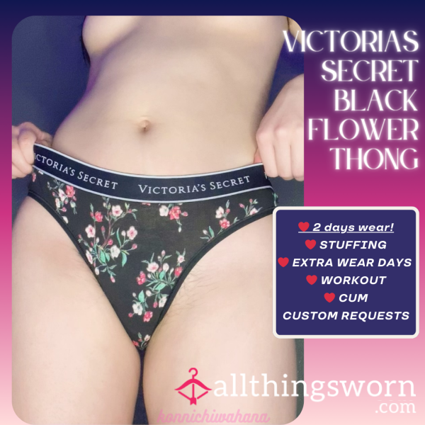Victorias Secret Black Flower Thong