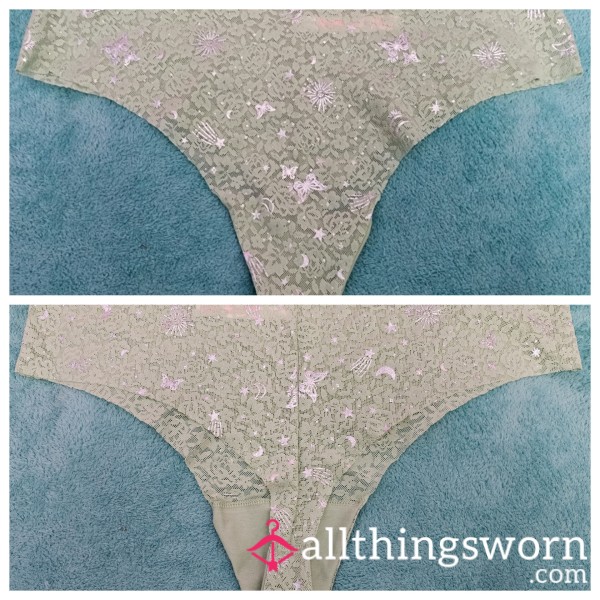 Victoria's Secret Green Thong W/Butterflies, Moons And Stars