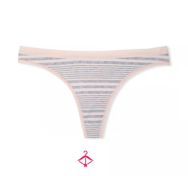 Victoria’s Secret Pink & Gray Stripes Cotton Thong (S) | Reserve This Pair Now Before They Arrive!