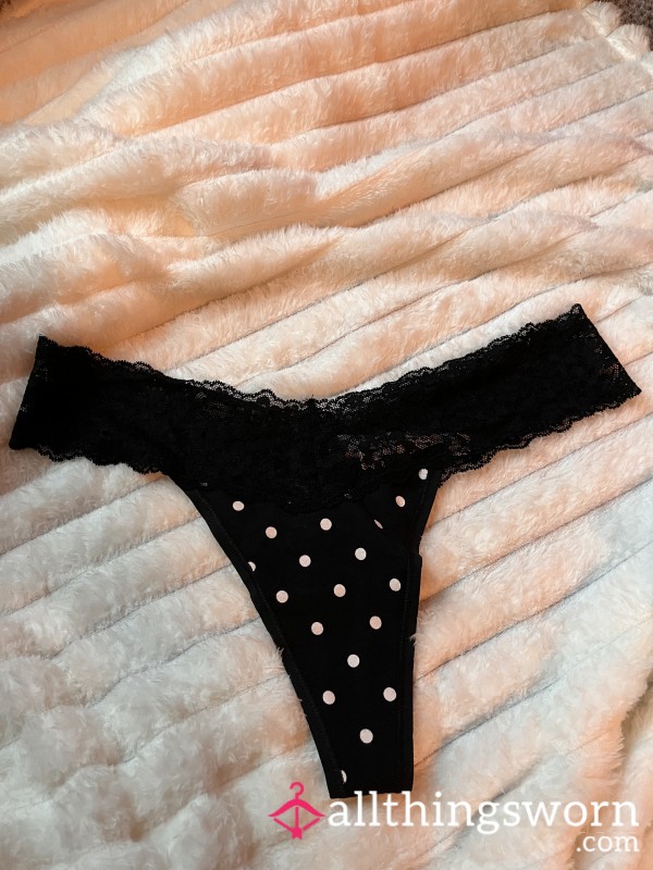 Victoria’s Secret Polka Dot Black Lace Thong