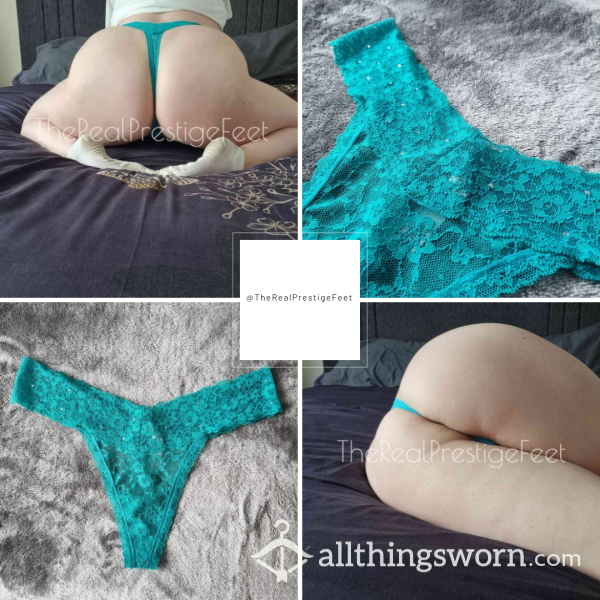 Victoria's Secret Turquoise Lace Thong With Rhinestone Detailing | Size L | Standard Wear 48hrs | Includes Pics | See Listing Photos For More Info - From £20.00 + P&P