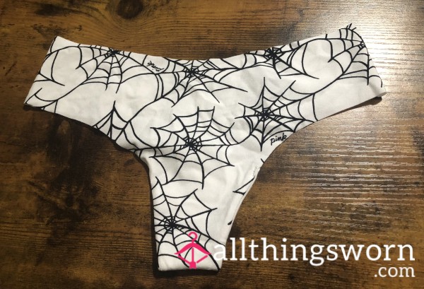 VS Pink Halloween White Thong W/ Spider Webs - Includes US Shipping & 24 Hr Wear