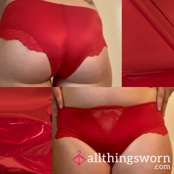 VS Red Silky Nylon Cheeky With Lace Trim