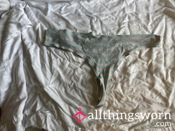 Well-loved Pink And Blue Striped Nylon Seamless Thong