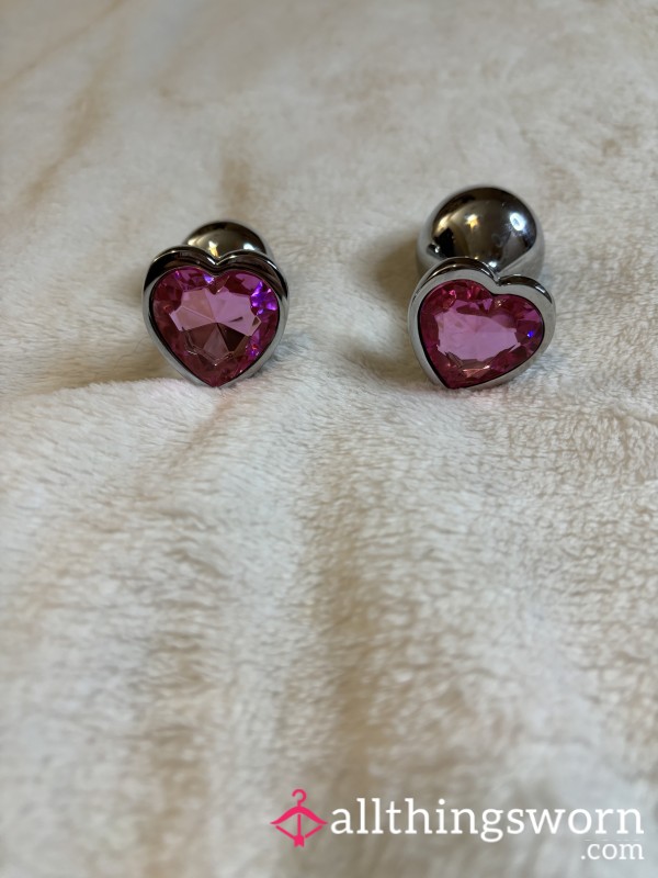 Well Used Bu*t A**l Heart Plugs Pink Gemstone Shiny Silver